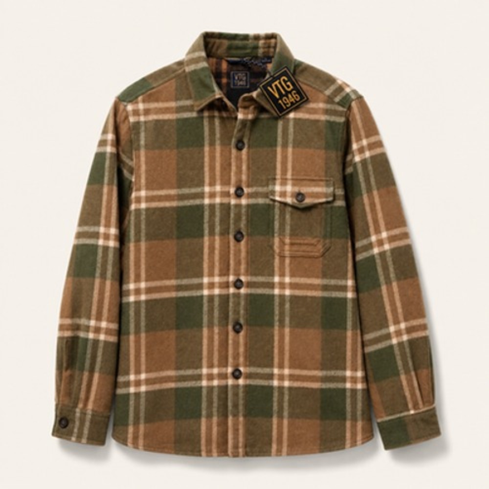 Vintage 1946 Mens L Brown Plaid Wool Blend Flannel Button Up‎ Shirt NWT